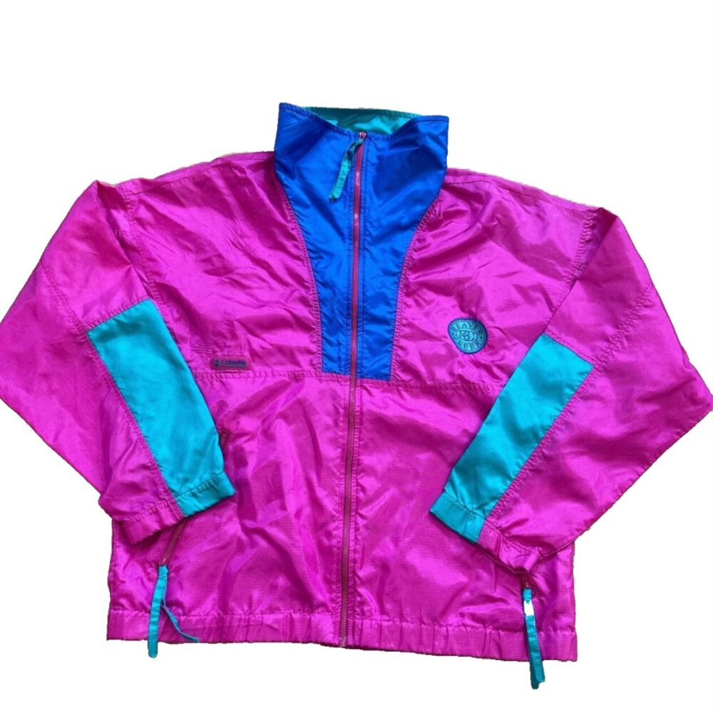 Vintage Columbia Windbreaker Jacket Womens L Pink Colorblocked 90's